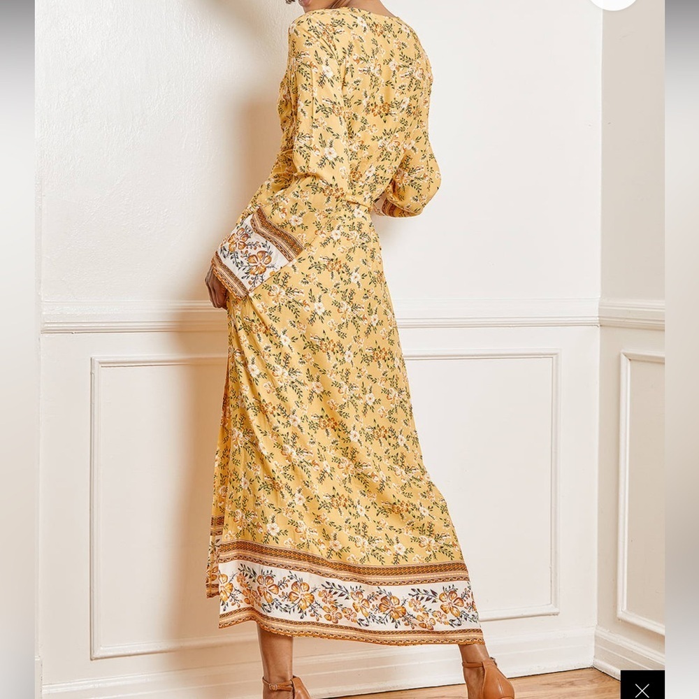 Lulus Fond Memories Yellow Floral Print Long Sleeve Maxi Dress - Picture 3 of 10